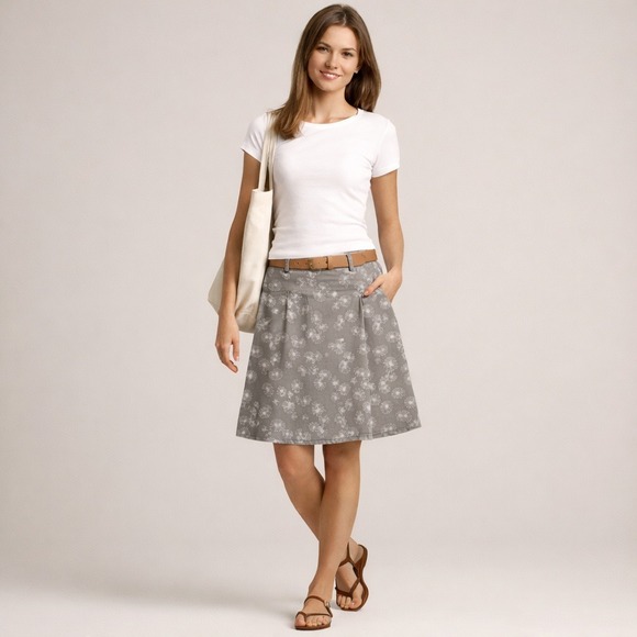 Esprit Dresses & Skirts - Vintage Y2K Esprit Womens Gray Dandelion Floral A-Line Skirt Pockets Size 8